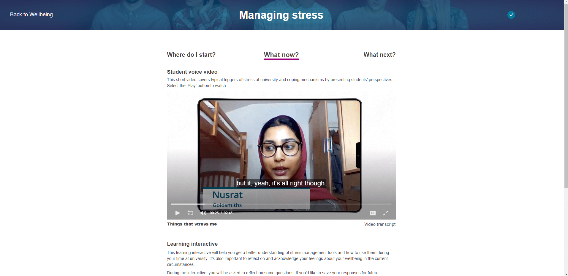 screenshot of interactive from Online learning unit- What Now